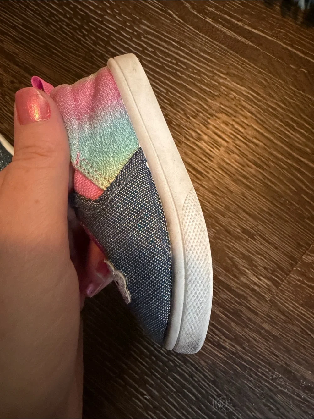 Garanimals Girls Denim-Look Slip-On Shoes with Rainbow & Pink Lining
